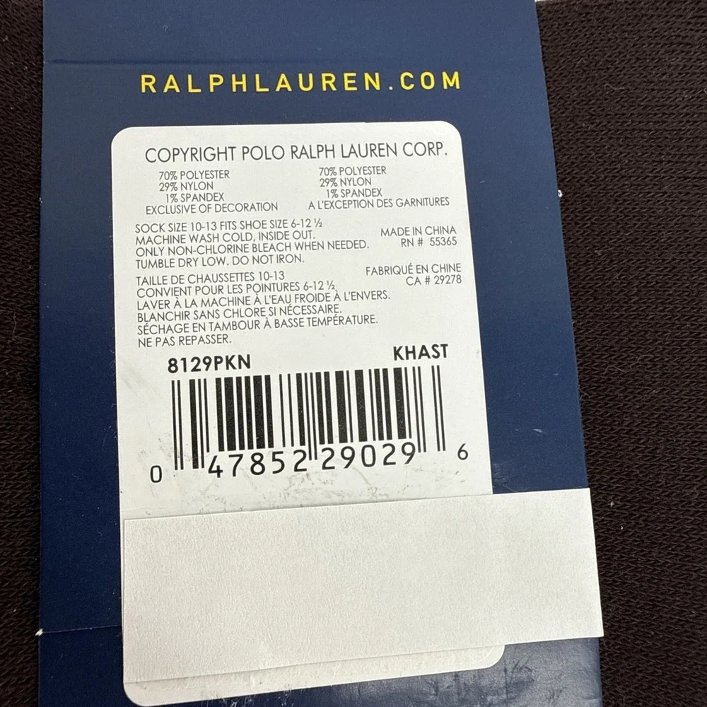 Polo Ralph Lauren Men's 3 Pack Crew Socks Size 10-13 Shoe Size 6-12.5 Business